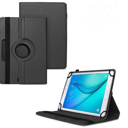 TGK 360 Degree Rotating Universal 3 Camera Hole Leather Stand Case Cover for Samsung Galaxy Tab A 9.7 inch SM-T550, T551, T555 – Black