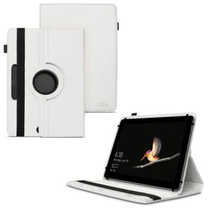 TGK 360 Degree Rotating Universal 3 Camera Hole Leather Stand Case Cover for Microsoft Surface Go (10 inch) Tablet – White