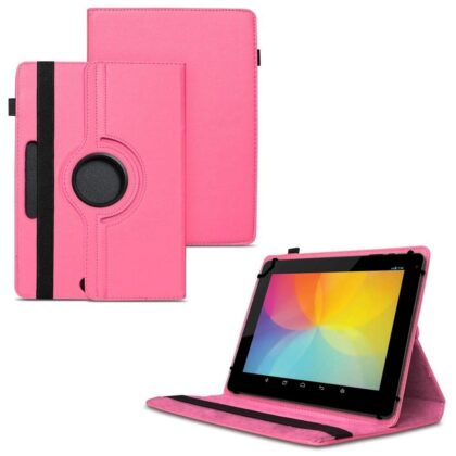 TGK 360 Degree Rotating Universal 3 Camera Hole Leather Stand Case Cover for Lenovo Tab 3 10 Business 10.1″ Tablet – Hot Pink