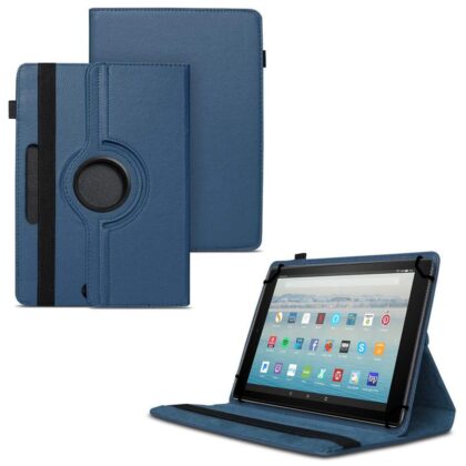 TGK 360 Degree Rotating Universal 3 Camera Hole Leather Stand Case Cover for Fire HD 10 Tablet – Dark Blue