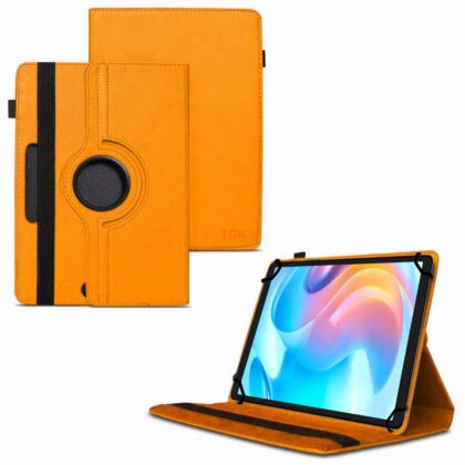 TGK 360 Degree Rotating Universal 3 Camera Hole Leather Stand Case Cover for Realme Pad Mini 8.7 inch Tablet (Orange)