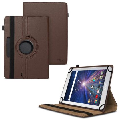 TGK 360 Degree Rotating Universal 3 Camera Hole Leather Stand Case Cover for Acer Iconia One 8 B1-870 Tablet 8 inch – Brown