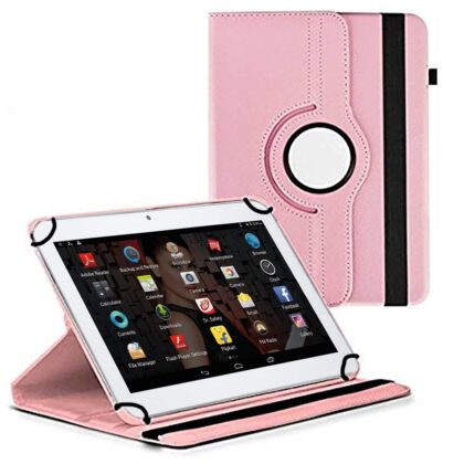 TGK 360 Degree Rotating Universal 3 Camera Hole Leather Stand Case Cover for IBALL Slide 3G 1026-Q18 (10.1 inch) Tablet – Light Pink