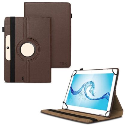 TGK 360 Degree Rotating Universal 3 Camera Hole Leather Stand Case Cover for Acer One 10 T8-129L Tablet 10.1 Inch (Brown)