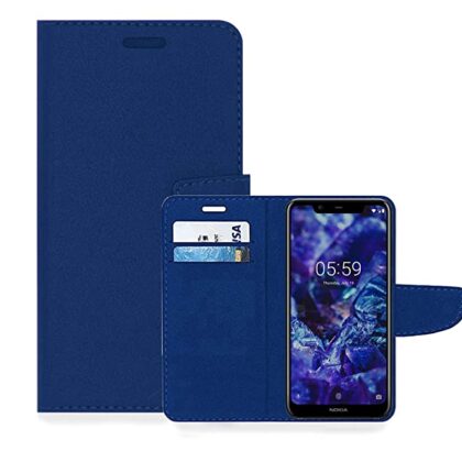 TGK Leather Flip Wallet Case Cover for Nokia 5.1 Plus (Dark Blue)
