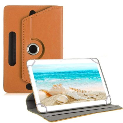 TGK Universal 360 Degree Rotating Leather Rotary Swivel Stand Case Cover for I Kall N10 10.1 inch Tablet (Orange)
