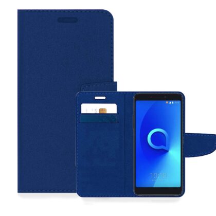 TGK Leather Flip Wallet Case Cover for Alcatel 3V (Dark Blue)