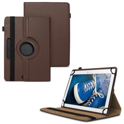 TGK 360 Degree Rotating Universal 3 Camera Hole Leather Stand Case Cover for Lenovo Tab 2 A10-30 10.1″ Tablet – Brown