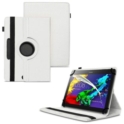 TGK 360 Degree Rotating Universal 3 Camera Hole Leather Stand Case Cover for Lenovo Tab 2 A10-70 10.1″ Tablet – White
