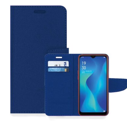 TGK Leather Flip Wallet Case Cover for OPPO A1K (Dark Blue)