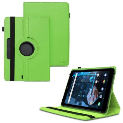 TGK 360 Degree Rotating Universal 3 Camera Hole Leather Stand Case Cover for iBall iTAB BizniZ Mini 8 inch Tablet – Green