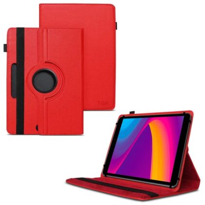 TGK 360 Degree Rotating 3 Camera Hole Leather Stand Case Cover for Panasonic Tab 8 HD Tablet 8 inch (Red)