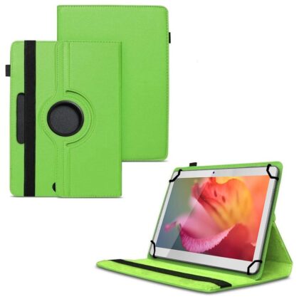 TGK 360 Degree Rotating Universal 3 Camera Hole Leather Stand Case Cover for Swipe Slate Plus 32 GB 10.1 inch Tablet – Green