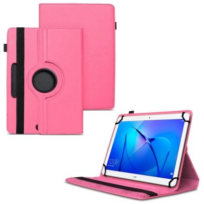 TGK 360 Degree Rotating Universal 3 Camera Hole Leather Stand Case Cover for Honor Play Pad 2 Tablet (8-inch)-Hot Pink