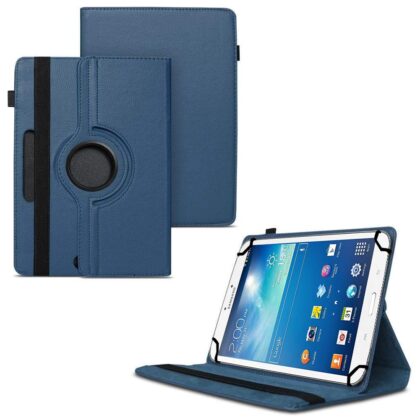 TGK 360 Degree Rotating Universal 3 Camera Hole Leather Stand Case Cover for Samsung Galaxy TAB 3 8.0 SM-T315-Dark Blue