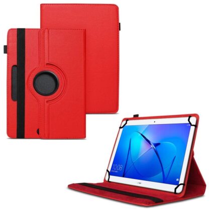 TGK 360 Degree Rotating Universal 3 Camera Hole Leather Stand Case Cover for Honor Play Pad 2 Tablet (8-inch)-Red