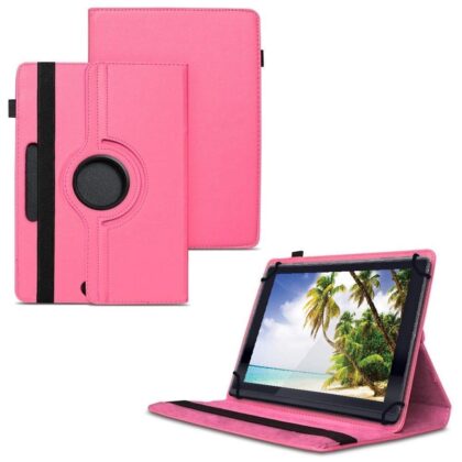 TGK 360 Degree Rotating Universal 3 Camera Hole Leather Stand Case Cover for iBall Slide Elan 3×32 Tablet (10.1 inch) – Hot Pink