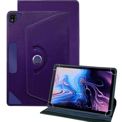 TGK Universal 360 Degree Rotating Leather Rotary Swivel Stand Case for TCL 10 TAB Max 10.36 inches Tablet (Purple)