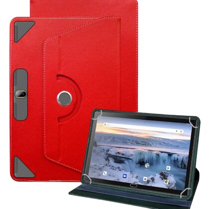 TGK Universal 360 Degree Rotating Leather Rotary Swivel Stand Case Cover for Wishtel IRA A1 10 inch Tablet (Red)