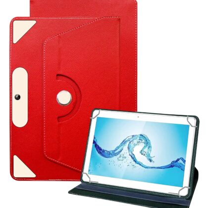 TGK Universal 360 Degree Rotating Leather Rotary Swivel Stand Case Cover for Acer One 10 T8-129L Tablet 10.1 Inch (Red)