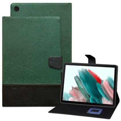TGK Dual Color Design Leather Flip Case Cover for Samsung Galaxy Tab A8 10.5 inch(265m) [SM-X200/X205/X207] 2022 (Green, Black)