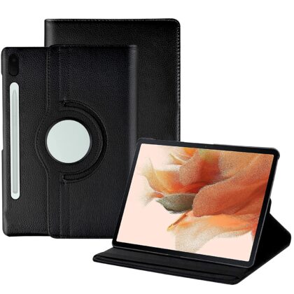 TGK 360 Degree Rotating Leather Smart Rotary Swivel Stand Case Cover Compatible for Samsung Galaxy Tab S7 FE 12.4? 2021 Case (Model SM-T730/ SM-T736 / SM-T735) Black