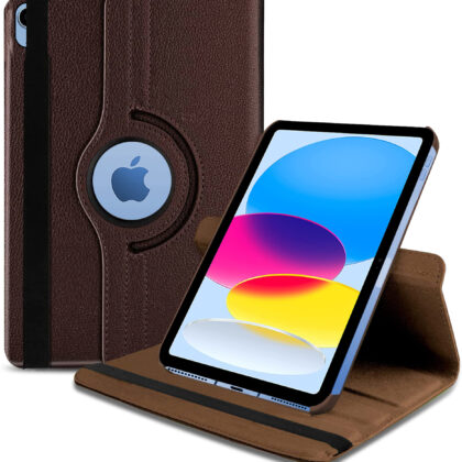 TGK 360 Degree Rotating Leather Stand Case Cover for Apple iPad 10th Gen 10.9 inch 2022 (A2757 / A2777 / A2696), Brown