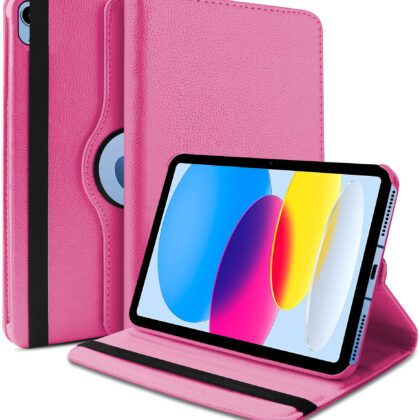 TGK 360 Degree Rotating Leather Stand Case Cover for Apple iPad 10th Gen 10.9 inch 2022 (A2757 / A2777 / A2696), Hot Pink