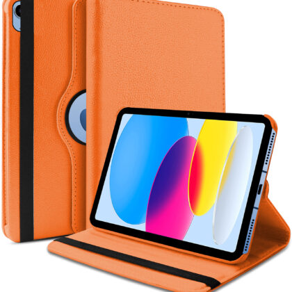 TGK 360 Degree Rotating Leather Stand Case Cover for Apple iPad 10th Gen 10.9 inch 2022 (A2757 / A2777 / A2696), Orange