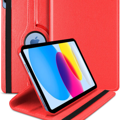 TGK 360 Degree Rotating Leather Stand Case Cover for Apple iPad 10th Gen 10.9 inch 2022 (A2757 / A2777 / A2696), Red