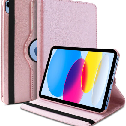 TGK 360 Degree Rotating Leather Stand Case Cover for Apple iPad 10th Gen 10.9 inch 2022 (A2757 / A2777 / A2696), Rose Gold