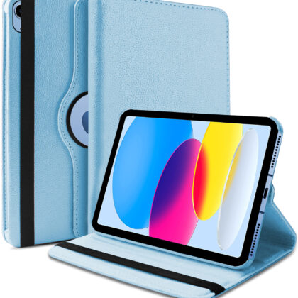 TGK 360 Degree Rotating Leather Stand Case Cover for Apple iPad 10th Gen 10.9 inch 2022 (A2757 / A2777 / A2696), Sky Blue