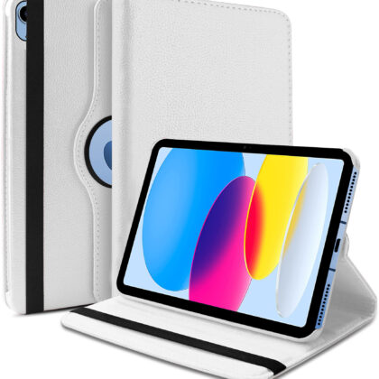 TGK 360 Degree Rotating Leather Stand Case Cover for Apple iPad 10th Gen 10.9 inch 2022 (A2757 / A2777 / A2696), White