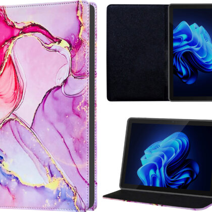 TGK Printed Classic Design Leather Stand Flip Case Cover for Itel PAD ONE 10.1 inch Tablet (Pink Purple Marble)