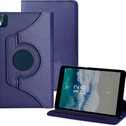 TGK 360 Rotatable Smart Flip Case Cover for Nokia Tab T10 8 inch Tablet (Dark Blue)