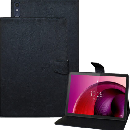 TGK Plain Design Leather Flip Stand Case Cover for Lenovo Tab M10 5G 10.6 inch (26.9cm) (Black)
