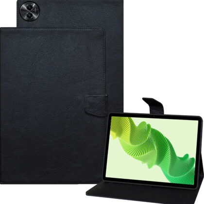 TGK Plain Design Leather Flip Case Cover for realme Pad 2 11.5 inch Tablet (Black)