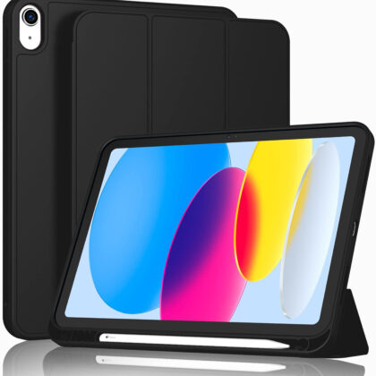TGK Smart Flexible with Pencil Holder Trifold Back Flip Stand Case Cover for iPad 10th Gen 10.9 inch 2022 (A2757 / A2777 / A2696) (Black)