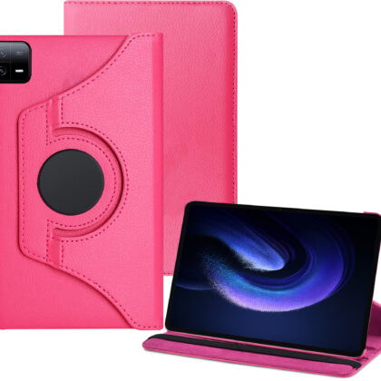 TGK 360 Degree Rotating Leather Smart Flip Case Cover for Xiaomi Mi Pad 6 11 inch (Hot Pink)