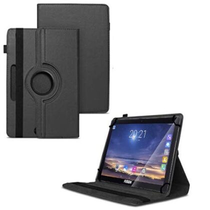 TGK 360 Degree Rotating Universal 3 Camera Hole Leather Stand Case Cover for Fusion5 10.1″ Tablet PC – Black