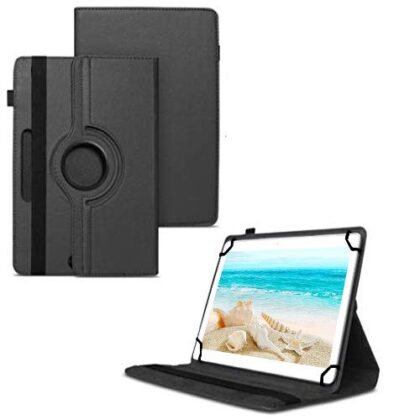TGK 360 Degree Rotating Universal 3 Camera Hole Leather Stand Case Cover for I Kall N10 10.1 inch Tablet – Black