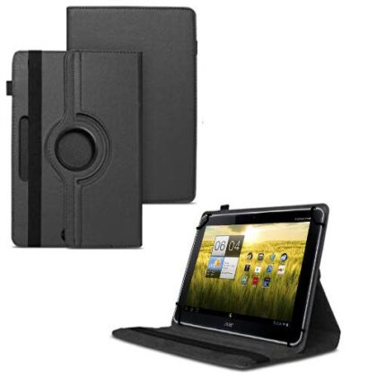 TGK 360 Degree Rotating Universal 3 Camera Hole Leather Stand Case Cover for Acer Iconia Tab A210-10g16u 10.1-Inch Tablet – Black