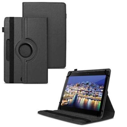 TGK 360 Degree Rotating Universal 3 Camera Hole Leather Stand Case Cover for iBall Q1035 Tablet (10.1 inch) – Black