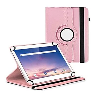 TGK 360 Degree Rotating Universal 3 Camera Hole Leather Stand Case Cover for iBall Slide Majestic 01 Tablet (10.1 inch) – Light Pink