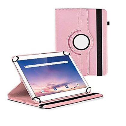 TGK 360 Degree Rotating Universal 3 Camera Hole Leather Stand Case Cover for iBall Slide Majestic 01 Tablet (10.1 inch) – Light Pink