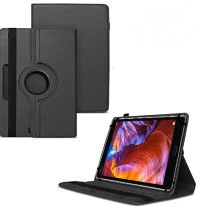 TGK 360 Degree Rotating Universal 3 Camera Hole Leather Stand Case Cover for Huawei MediaPad M5 Tablet 8.4 Inch-Black