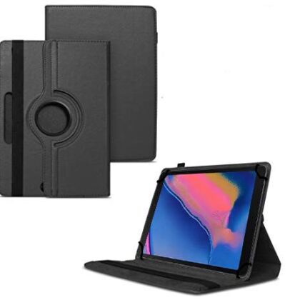 TGK 360 Degree Rotating Universal 3 Camera Hole Leather Stand Case Cover for Samsung Galaxy Tab A Plus 8.0 SM-P200 SM-P205-Black