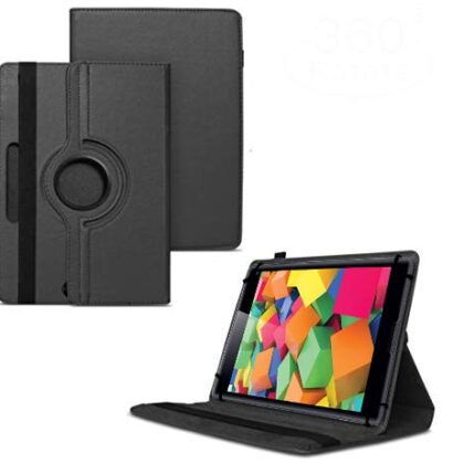 TGK 360 Degree Rotating Universal 3 Camera Hole Leather Stand Case Cover for iBall Slide Cuboid 8 inch Tablet-Black