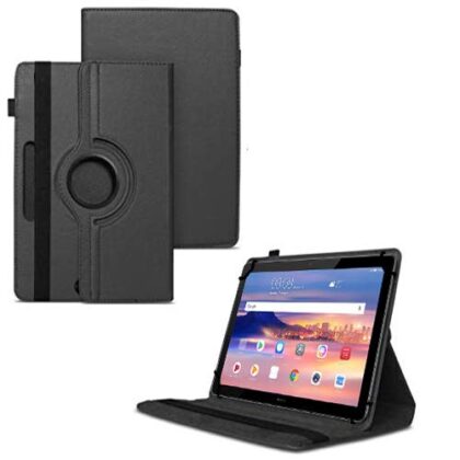 TGK 360 Degree Rotating Universal 3 Camera Hole Leather Stand Case Cover for Huawei Mediapad T5 10 10.1 inch 2018 – Black