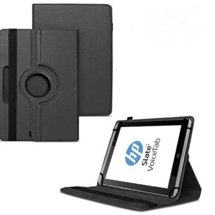 TGK 360 Degree Rotating Universal 3 Camera Hole Leather Stand Case Cover for HP Slate Tablet 8 inch-Black